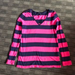 Pink and Blue Striped Long Sleeve Ralph Lauren Sport Shirt